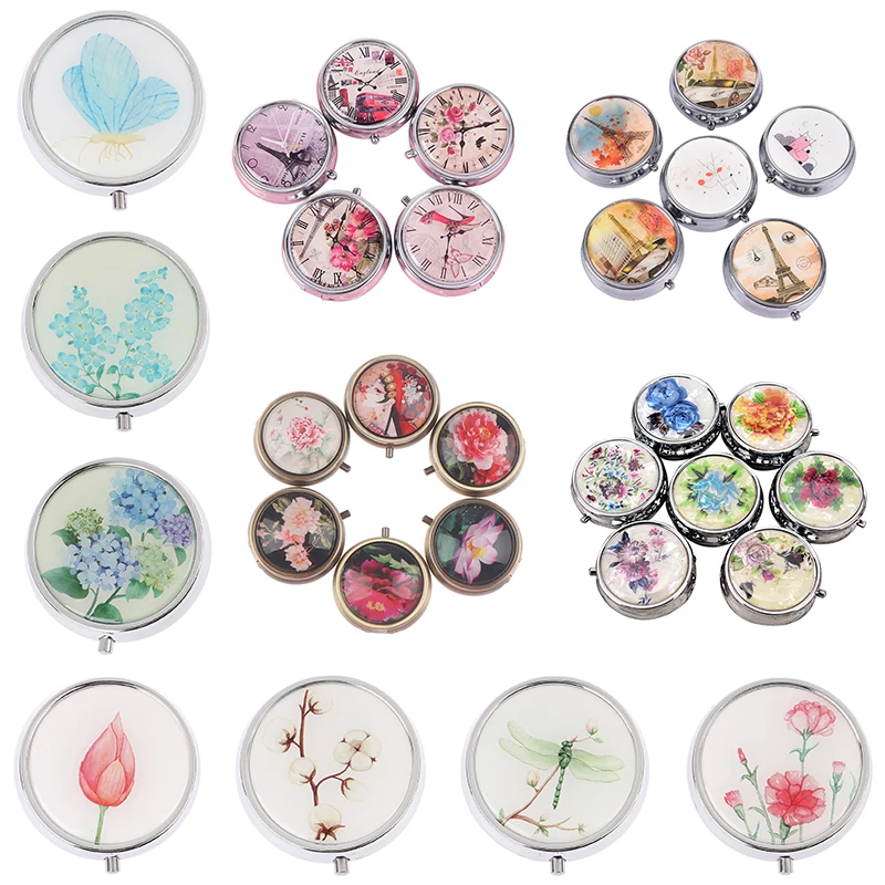 

1PCS Metal Pill Keychain Multi Styles Medicine Organizer Portable Pill Box Makeup Storage Container Folding Pill Case