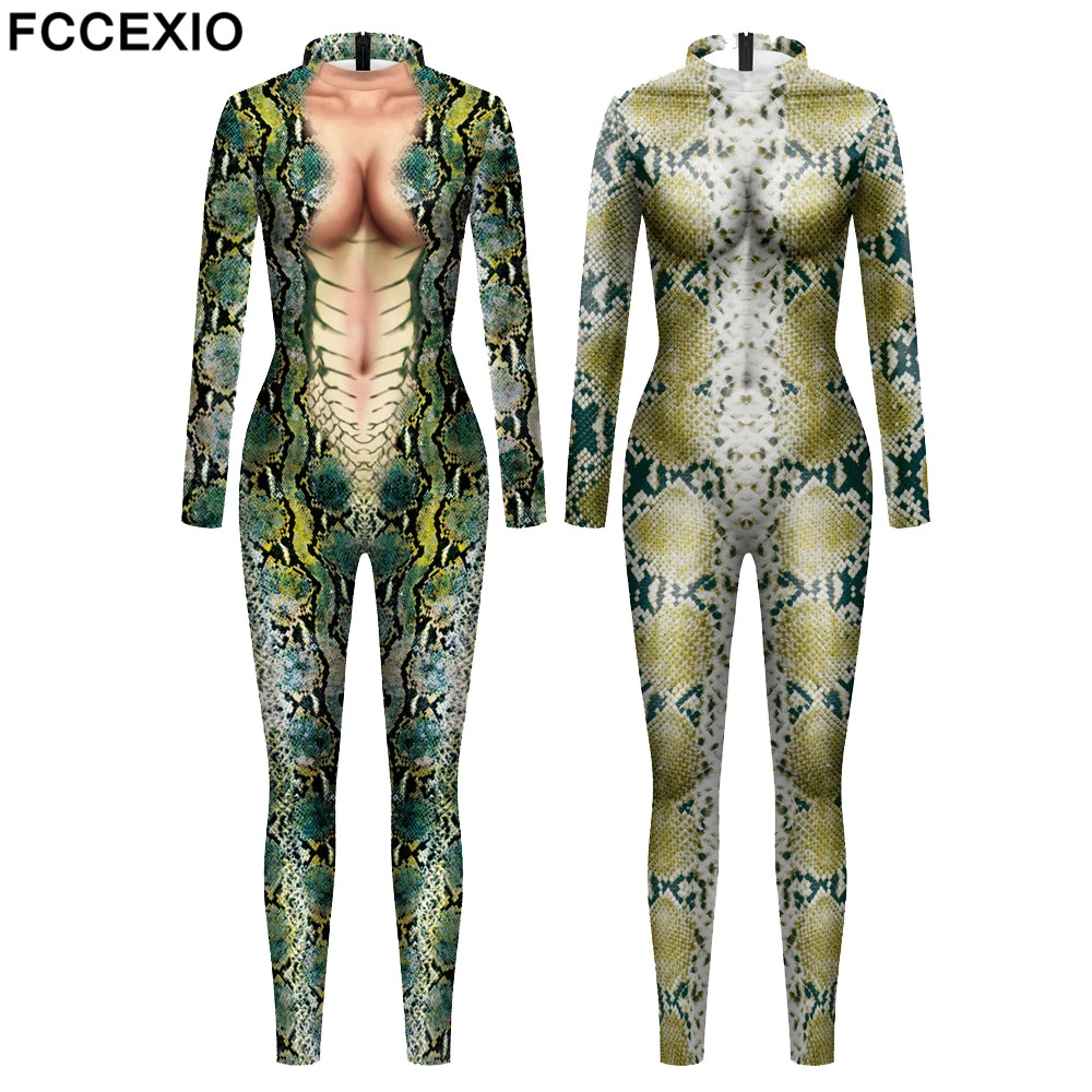 Snakeskin Jumpsuit Long Sleeve Snakeskin Bodysuit Outfit Sexy Jumpsuit Snake Skin