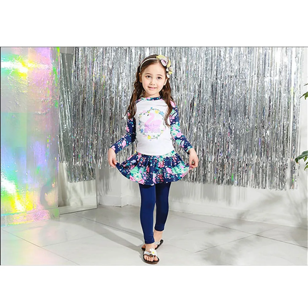 

19 New Style Hot Sales Two-piece Swimsuits Long Sleeve Trousers Sweet Cute Hipster Cartoon Sun-resistant Girls KID'S Swimwear