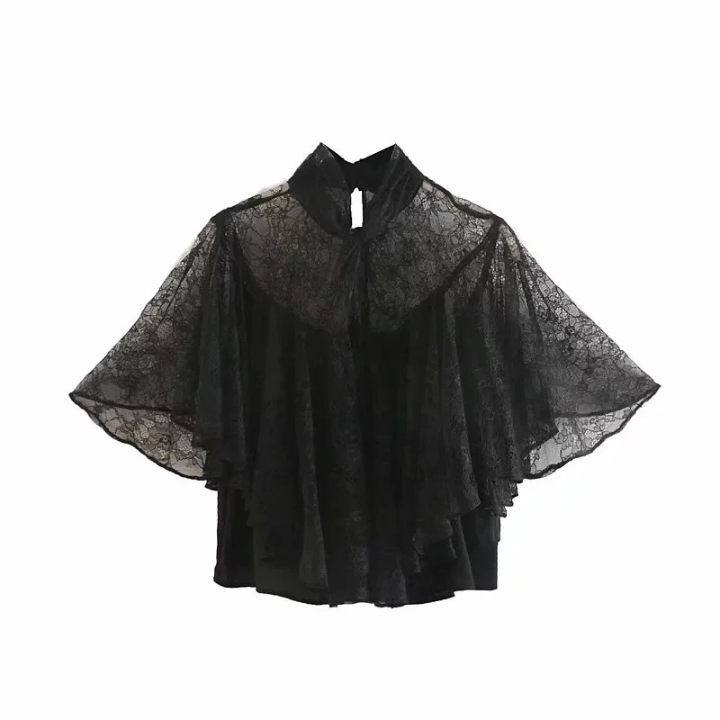 Увядшие blusas mujer de moda Англия городские винтажные расклешенные рукава кружевная подкладка кимоно блузка женские топы и блузки