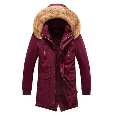 Newly Fashion Winter Jackets Men High Quality Hooded Coats Fur Collar Long Trench Men Thick Warm Parka Down Jackets Hombre - Цвет: Красный