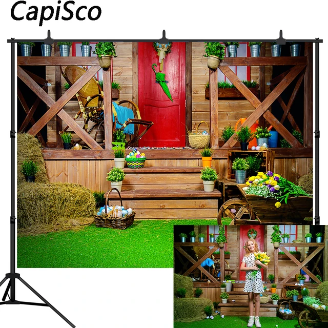 US $7.55 Capisco Easter photography backdrop Spring wood house grass flowers background photo studio photoph