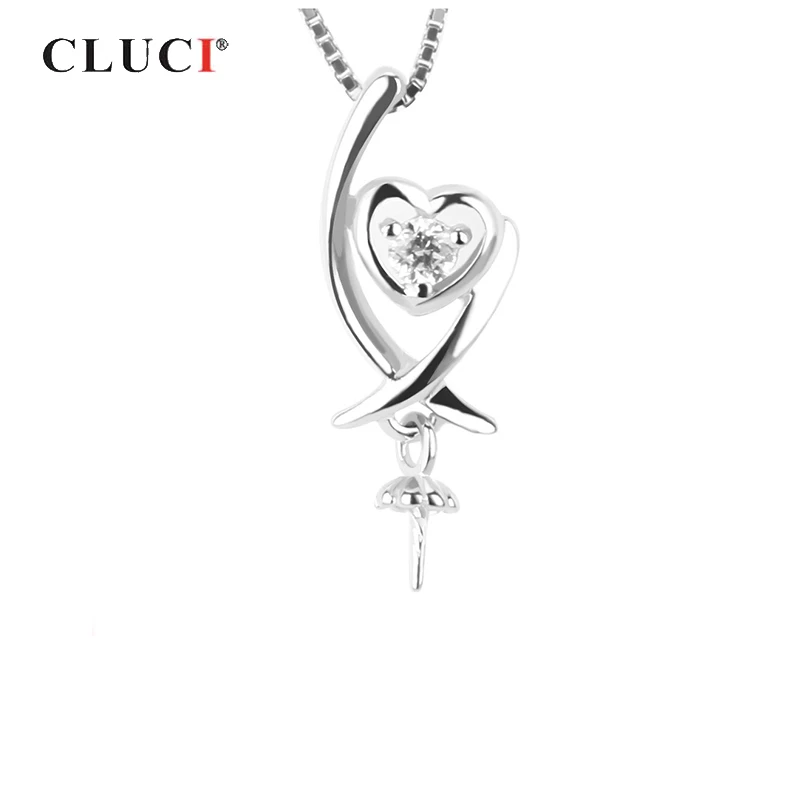 

CLUCI 925 Sterling Silver Heart Pendant for Necklace Women Jewelry Silver 925 Pearl Pendant Mounting Zircon Pendant Jewelry