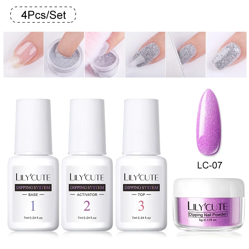 4Pcs 07 LILYCUTE 4 шт./компл. голографическая погружения ногтей Блеск порошок Наборы градиент Французский ногтей порошок красочные натуральный сухой лак для ногтей пигмента - Цвет: 4Pcs 07