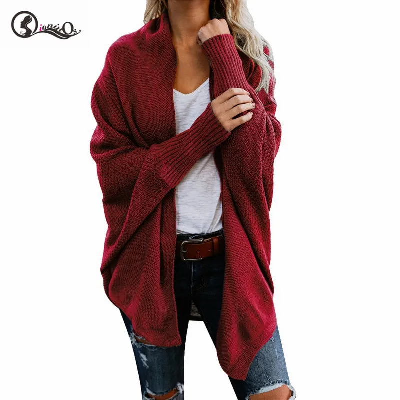 C Autumn Women Knit Cardigans Sweater Coat Solid Coloe New Loose Bat Sleeve Sweater Coat Ladies Sweater - Цвет: C