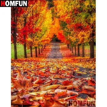 

HOMFUN "Autumn leaves road" Diamond Painting 5D Full Square/Round Drill Home Decor DIY Diamond Embroidery Cross Stitch A27767
