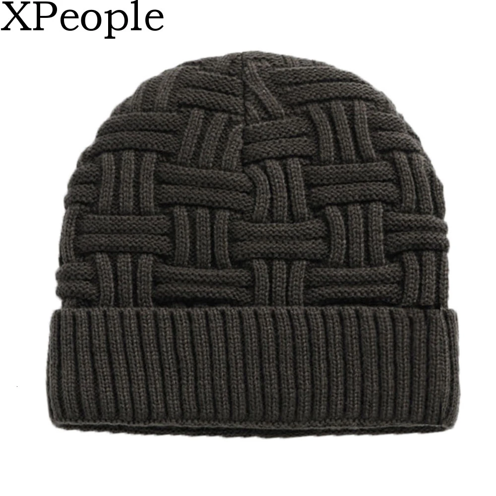 Мужская зимняя теплая шапка XPeople с напуском вязаная флисовой подкладкой и