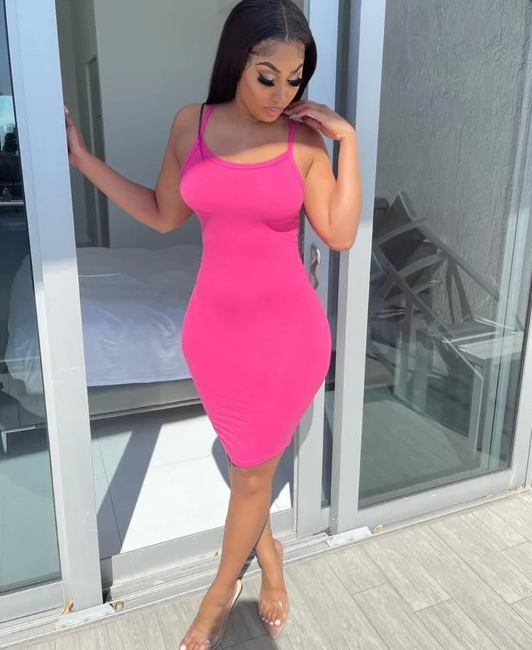 BKLD 6 Colors Spaghetti Strap Basic Bodycon Women Summer All Match Simple Fashion Midi Dresses Casual Sleeveless Bottoming Dress | Женская