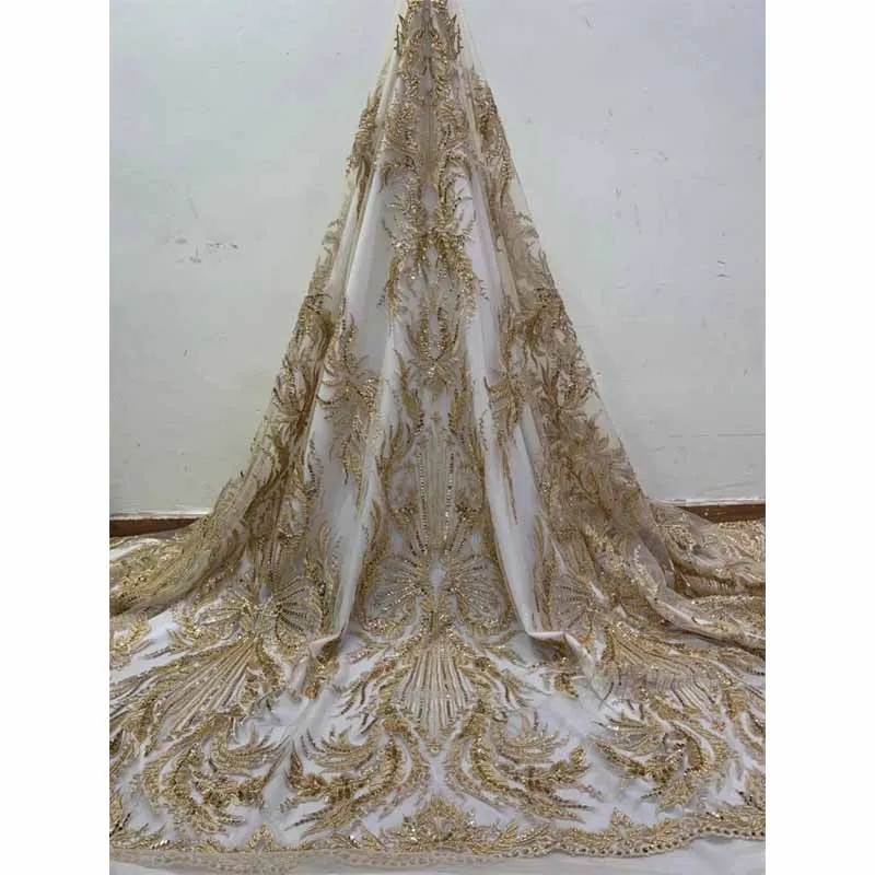 

beads tube design 2019 Embroidered Nigerian net tulle lace fabric with beads for Bridal good quality french lace VISAOC261