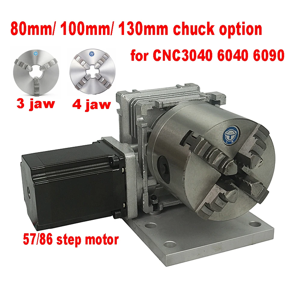 

Rotary Axis Tailstock 3 4 Jaw Chuck 80mm 100mm 130mm CNC router dividing head 4th axis A aixs 57 86 step motor for cnc router