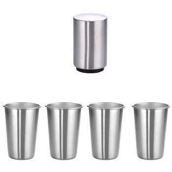 

304 Stainless Steel Beer Mug Opener Set Nordic Beverage Cup Shatter-Resistant Coffee Cup,Silver,Corkscrew Cup 4