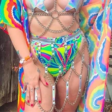 Блестящая Лазерная Женская мини-юбка, сексуальная открытая Регулируемая юбка, летняя привлекательная Праздничная юбка с металлической цепочкой