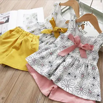 

2020 new arrival baby girls 2 pcs printed set t shirt+shorts fashion summer kids girls suit 2-7t