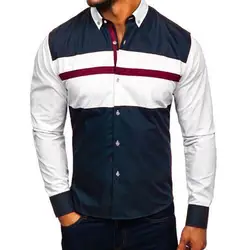 Модные мужские рубашки с длинным рукавом в стиле пэчворк на пуговицах большого размера
