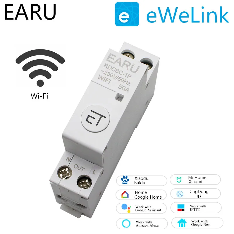 1P Din Rail WIFI Circuit Breaker Smart Timer Switch Relay Remote Control By EWeLink APP Smart Home Compatiable With Alexa Google