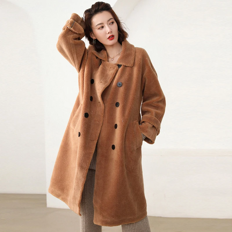 Ceny 2019 BFFUR długa wełniana kurtka z paskiem płaszcz z prawdziwego futra skręcić w dół kołnierz damskie płaszcze z naturalnej owczej skóry kobiet zima strój