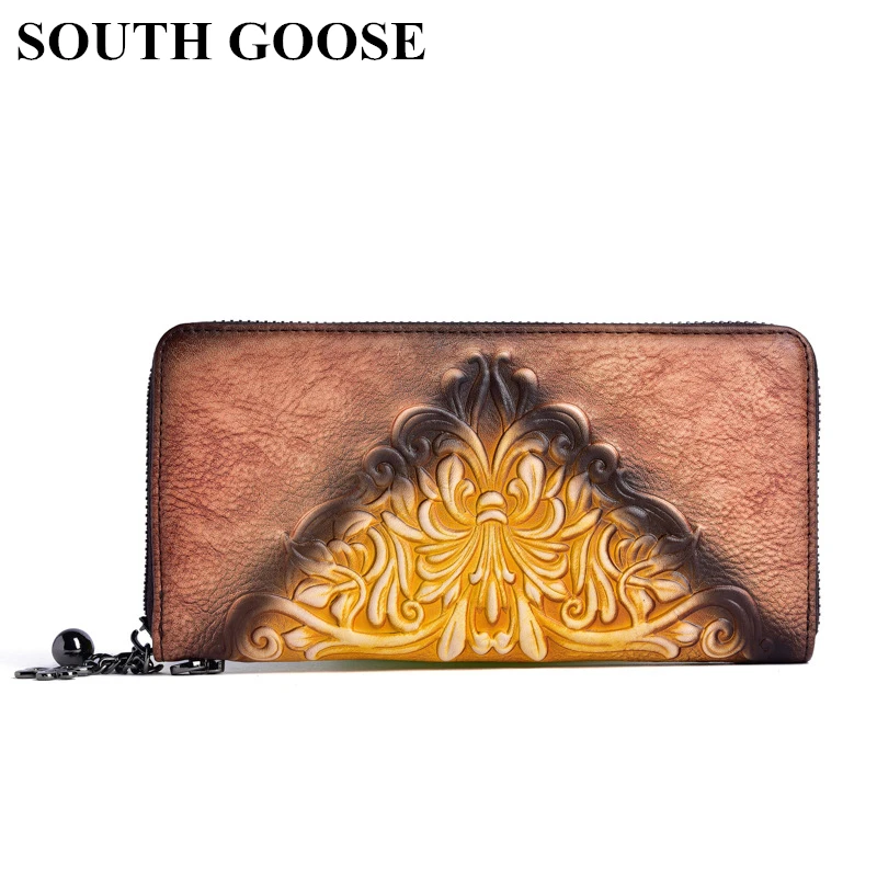 Лидер продаж Женский кошелек SOUTH GOOSE из натуральной кожи Длинный с Цветочным