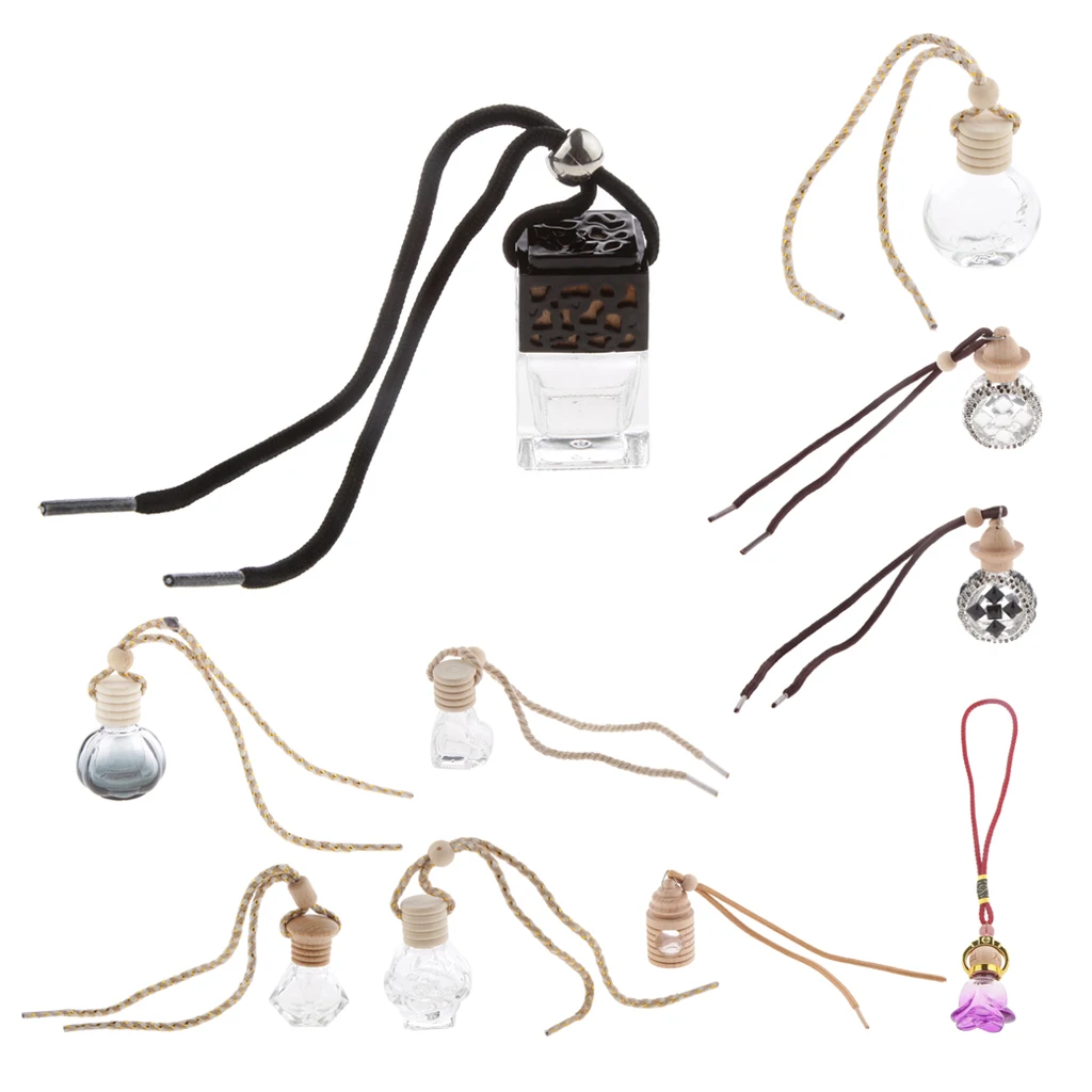 14Pcs Glass Perfume Bottle Car Air Empty Hanging Bottle Diffuser Gadget Multi Uses for Home Car Office Travel 5ml