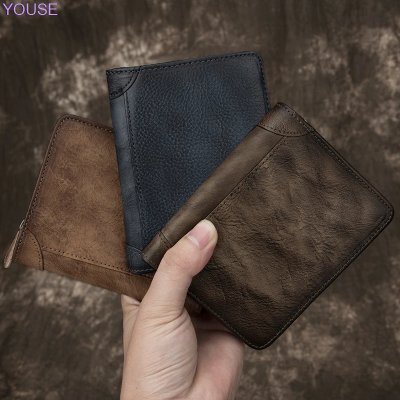 

Men Wallet Short Genuine Leather Cowhide Verticle Leather Wallet