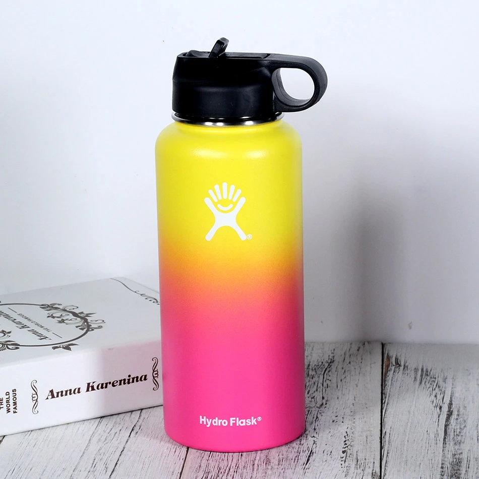 18 унций/32 унций гидрофляжка бутылка для воды из нержавеющей стали бутылка для воды с вакуумной изоляцией с широким горлом портативная термобутылка для путешествий - Цвет: 01