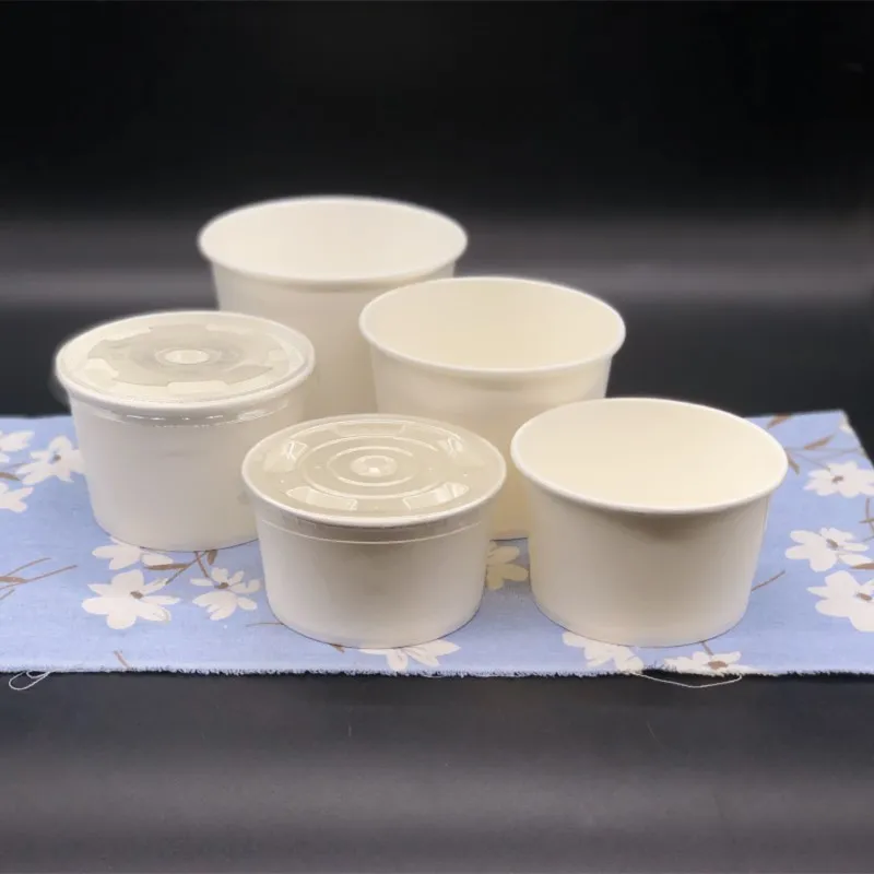 

50pcs High quality 400ml 500ml white disposable food packaging container BBQ picnic food fruit salad soup paper cup with lid
