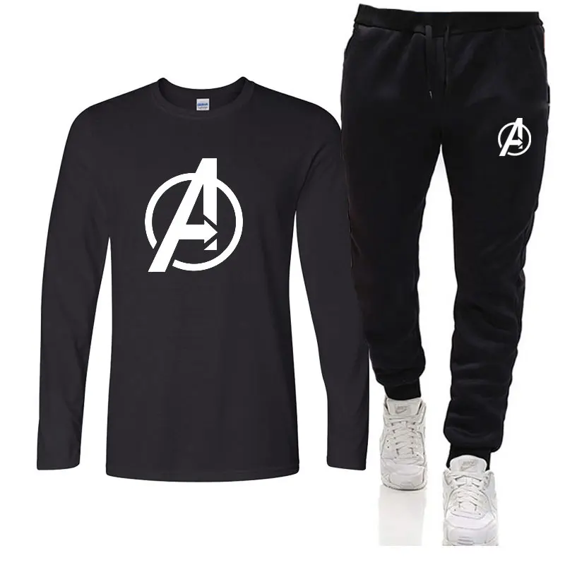 Мужская футболка из двух частей Marvel с длинным рукавом топ + штаны мужские