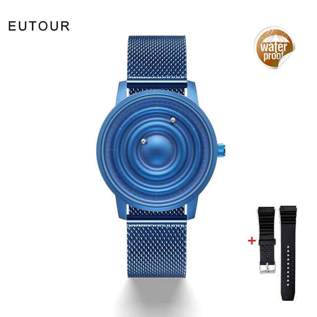 Eutour Blau herren Uhr Magnetische Kugel Luxus Männer Quarz Edelstahl Armbanduhr  Wasserdicht Mode Männlichen Gold Uhren