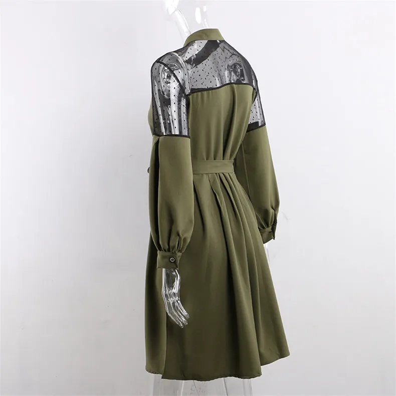 Forefair, Сексуальное мини платье с длинным рукавом для женщин, осень, кружевное прозрачное шифоновое Повседневное платье-туника с завязками на талии, элегантное вечернее платье