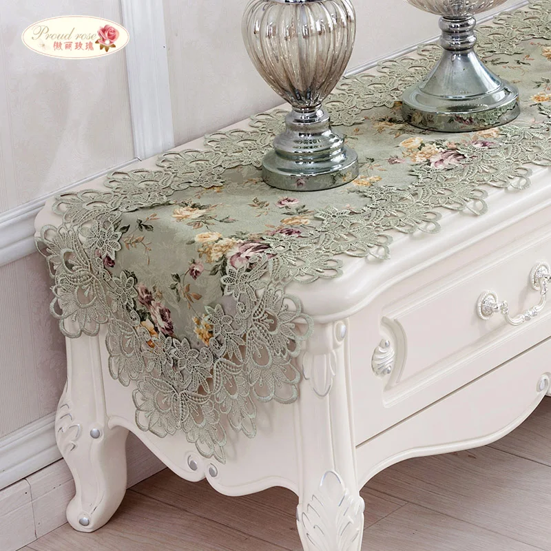 

Proud Rose Embroidery Table Runner Lace Table Runner Bed Flag TV Cabinet Cover Cloth Pastoral Table Flag Table Cloth Home Decor