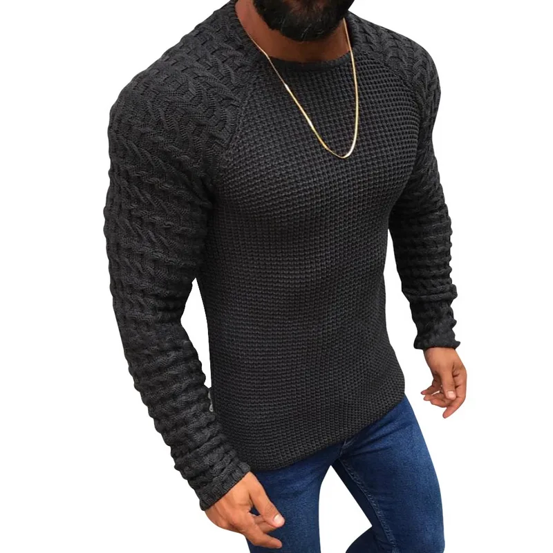 Свитер большого размера мужской осенний длинный рукав плиссированный тонкий свитер мужской Повседневный свитер с круглым вырезом Зимний Плюс Размер