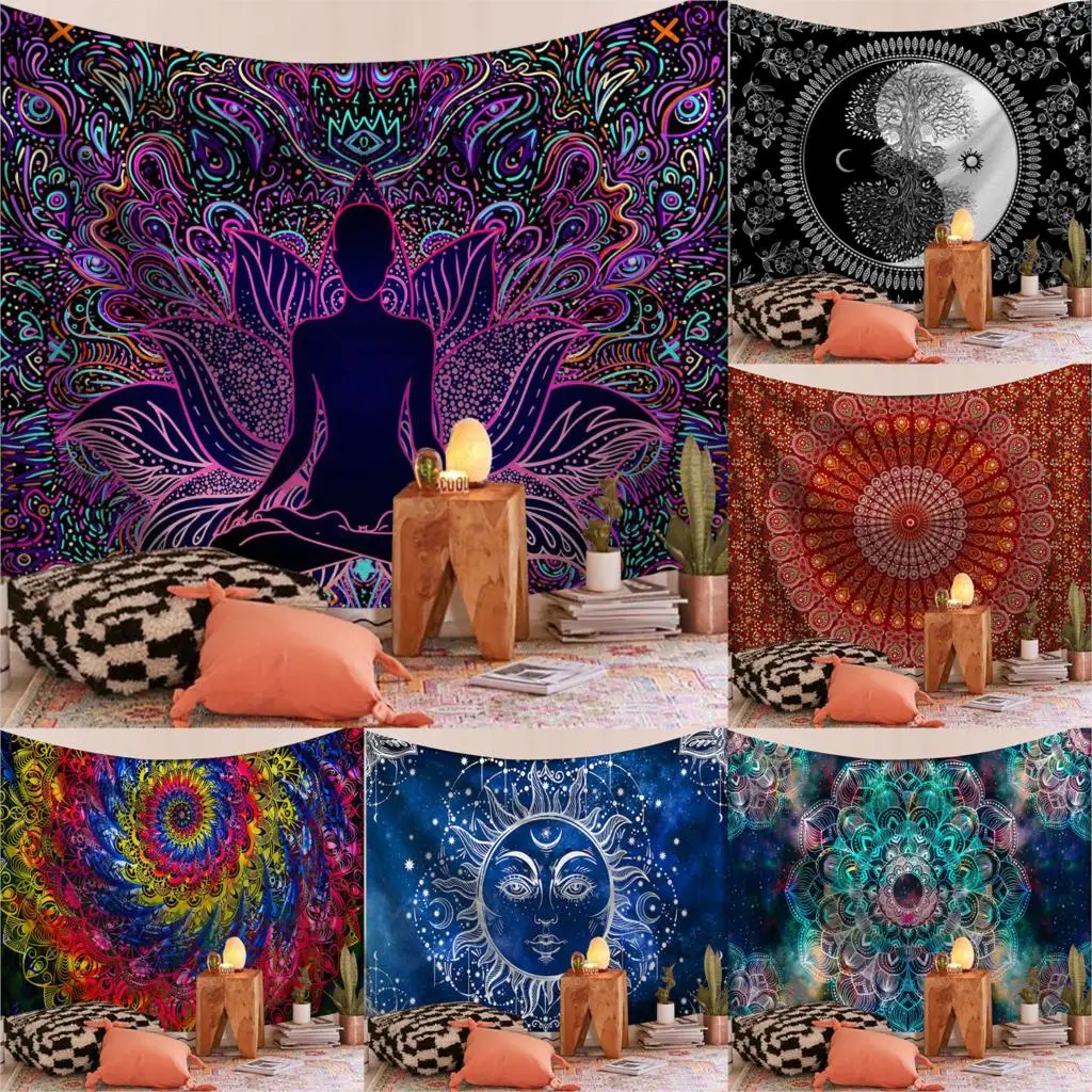 Индийская МАНДАЛА ГОБЕЛЕН настенный Бохо Декор гобелен из ткани Psychedelic Хиппи