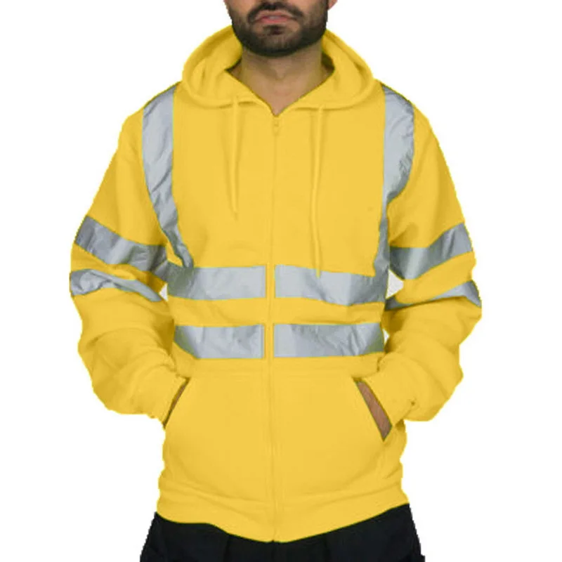 

Men Splicing Zipper Color Hoodies Men's Road Work High VisibilityPullover Long Sleeve Hooded Sweatshirt Tops Blouse