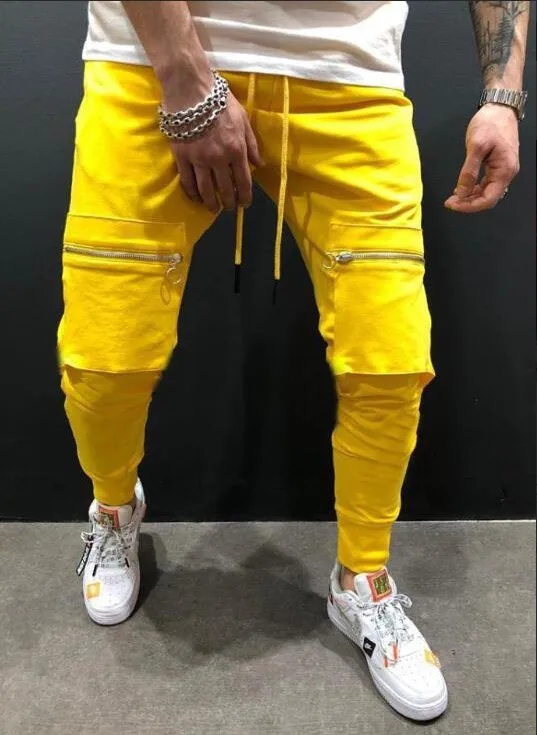 Men Slim Fit Zipper Pocket Long Pant Autumn New Casual Sport Trousers Men's Small Feet Joggers Pants Male Stacked Sweatpants