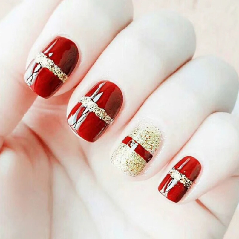 24 шт./компл. синего/серого цветов: Стиль DIY Искусство короткие искусственный мех Стикеры Типсы акриловые ложные наклейки с голубой гель - Цвет: 1 set