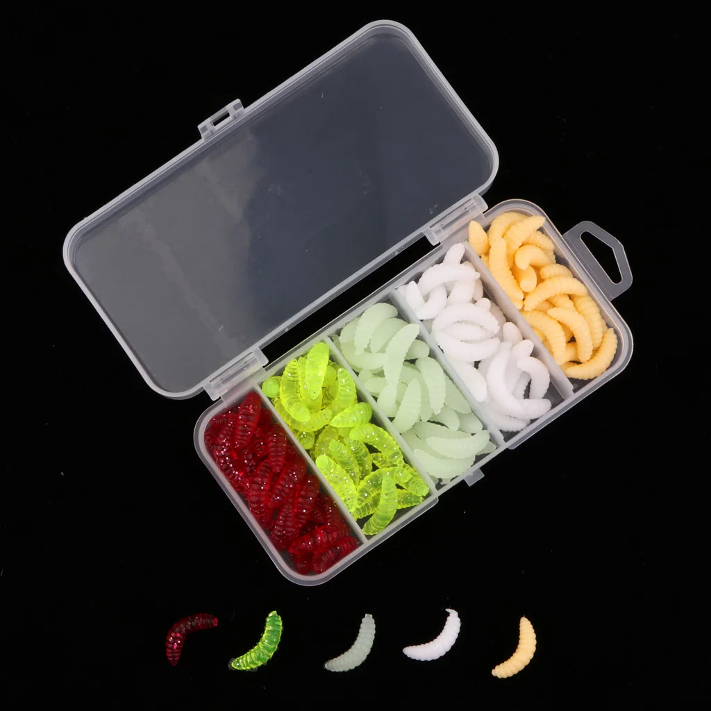 125Pcs Fake Maggot Fishing Soft Plastic Lures Set for Carp Bass-4 Colors