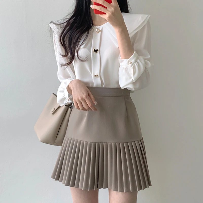 Spring Summer Korean Style High Waist Pleated Skirts Women 2021 Womens Fashion Slim Waist Casual Solid Mini Skirt With Zipper
