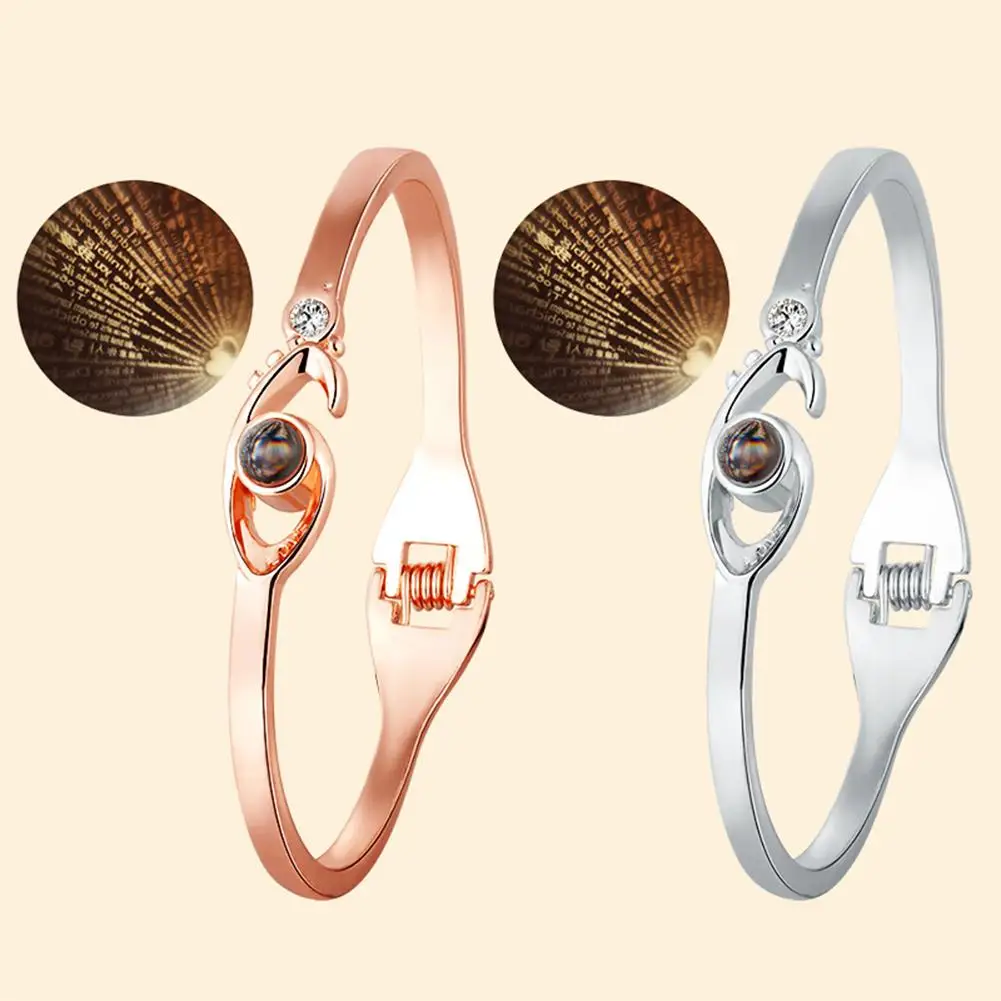

Fashion Rose Gold 100 Languages I Love You Projection Alloy Couple Bracelet Jewelry Valentine Gift