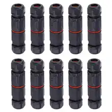 10Pcs IP68 Waterproof Straight Connector Junction Box Electrical Wire Cable 3 Pin Connector Outdoor Plug Socket Terminal Block