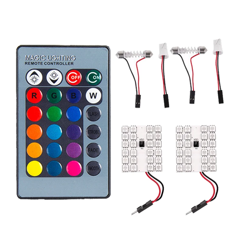 2x RGB T10 W5W светодиодный автомобильный купольный светильник 12 В Festoon автоматическая