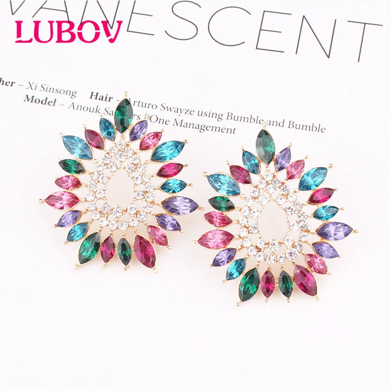 Блестящая сторона, новинка, женские модные брендовые ювелирные изделия, Хрустальный цветок, опал, серьги-гвоздики для женщин, простой стиль, подарок