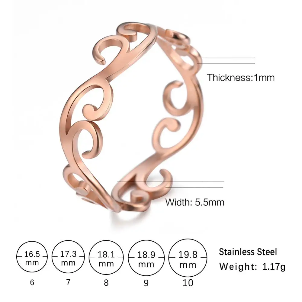 Stainless Steel Ring Skyrim Vintage Filigree Flower Women Girls Romantic Gold Color Casual Jewelry Anniversary Gift