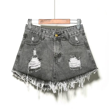 

Women Casual Hot Pants Jeans Ripped Vintage High Waist Summer Holes Short Denim