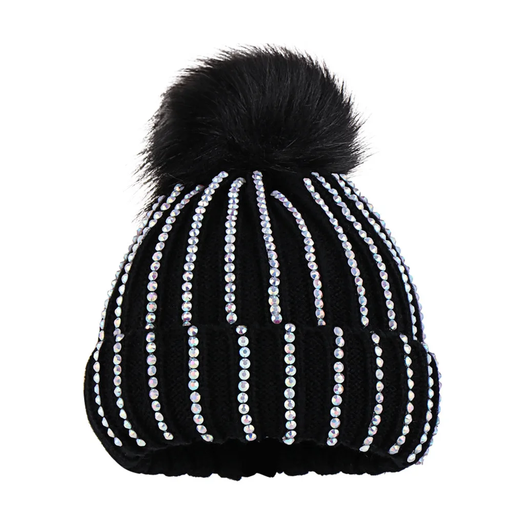 Детская шерсть для вязания, Хемминг, теплая шапка, зимняя шапка с меховым шариком - Цвет: Черный