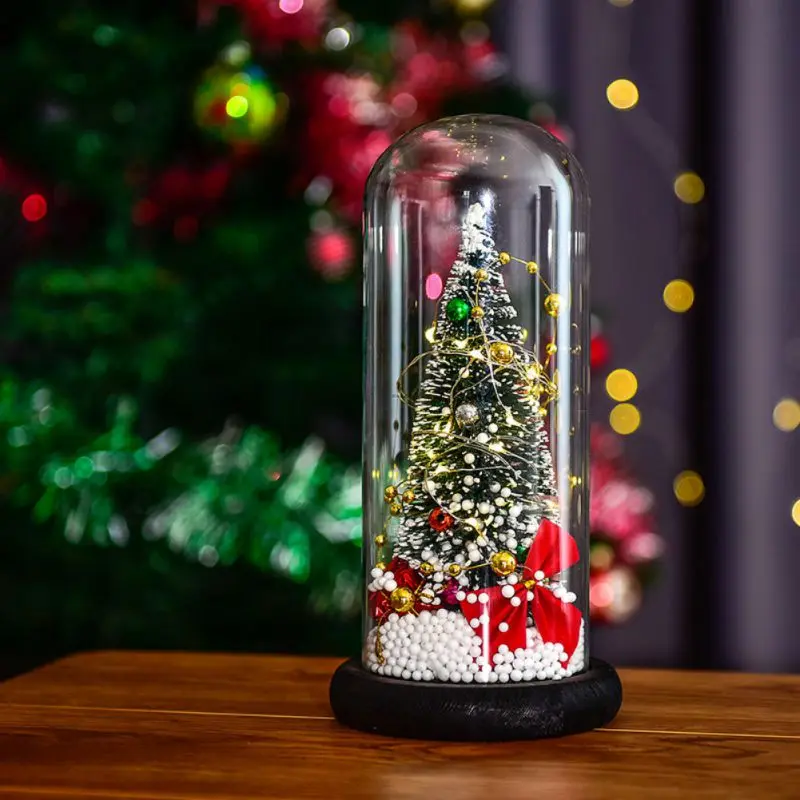 

Christmas Tree In Glass Dome With LED String Light Battery Operated Xmas Festive Indoor Room Ornaments Christmas