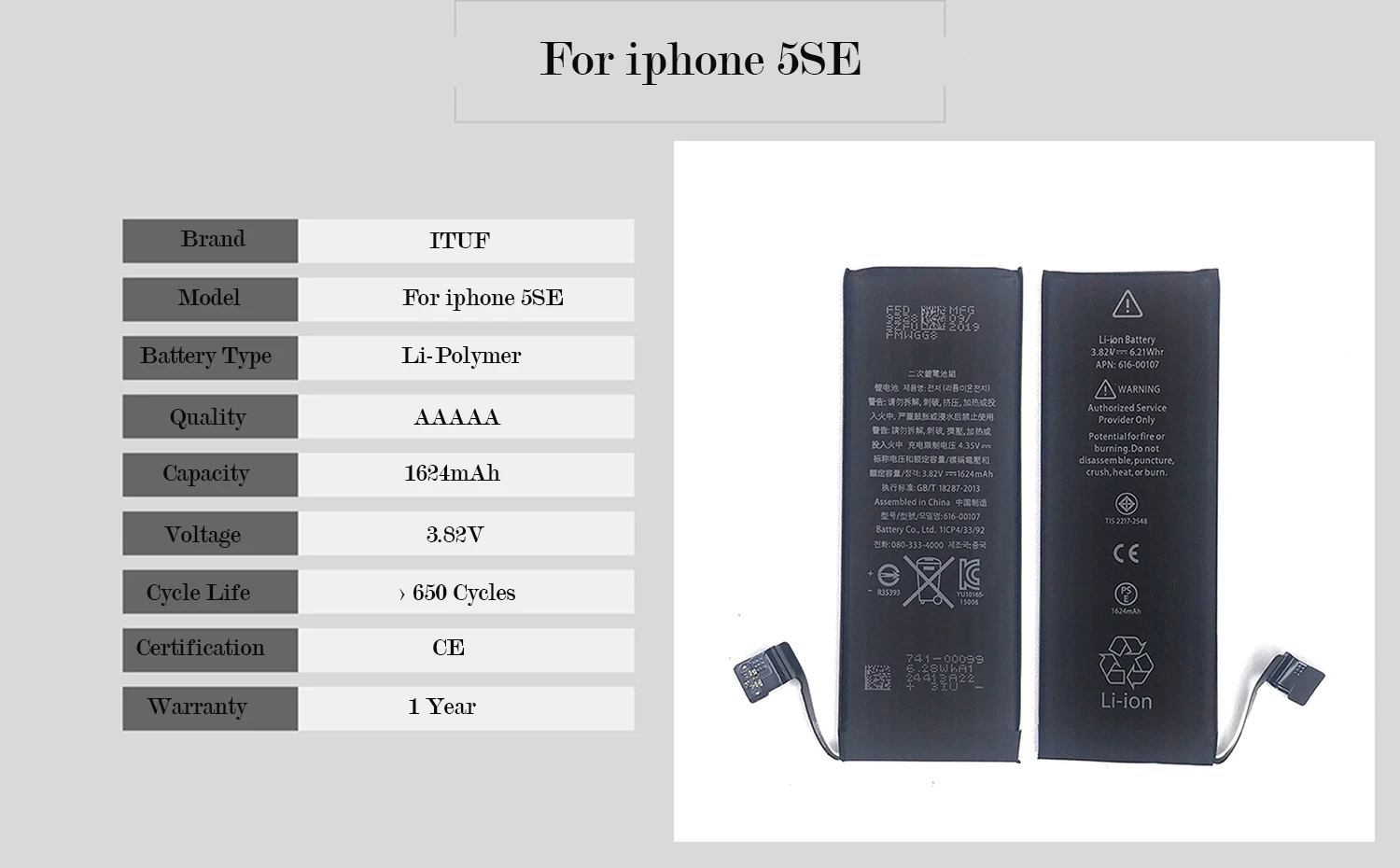 ITUF батарея сотового телефона была заменена на внутренний iphone батарея для iphone 5 5S 5SE