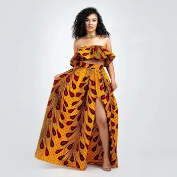 

Dashiki African Women Suit Sexy Shirt Skirt Printed Word Shoulder Lantern Sleeve Shirt Skirt Set F569