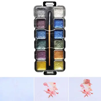 

12Colors Pigment Set Metallic Watercolor Paint with Brush Portable Drawing Tool M0XB