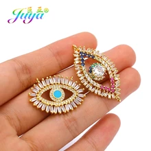 Juya Handmade Luxury Cubic Zirconia Hamsa Greek Evil Eye Charms Connector Accessories For DIY Turkish Jewelry Making Supplies