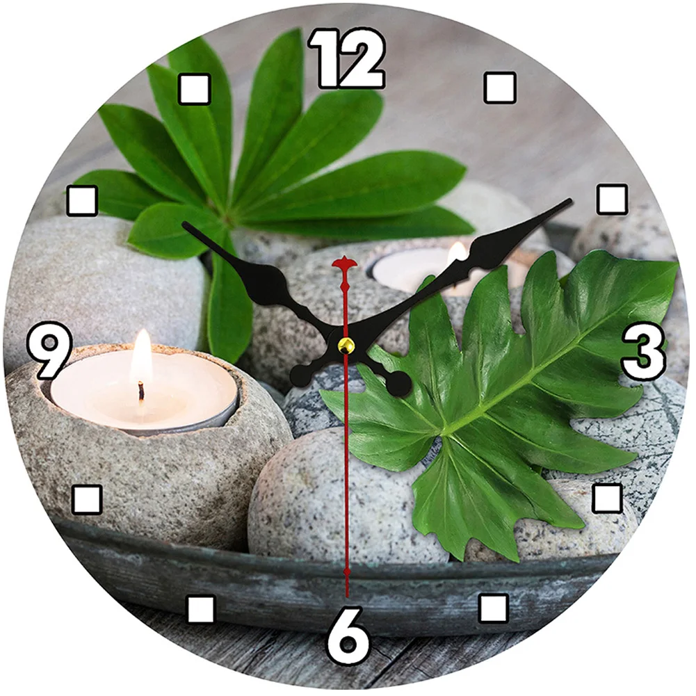 Burning Candle On The Bow Stone Style Wooden Wall Clock Non Ticking Oil Painting Home Office School Decorative Art | Дом и сад