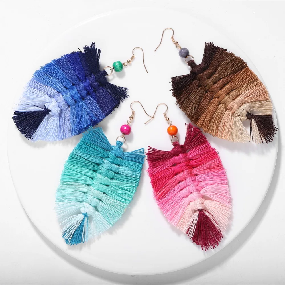 Мода для девочек, сережки с кисточками Boho для женщин, серьги с перьями макраме, подарки подруге, свадебные украшения, вечерние, ins